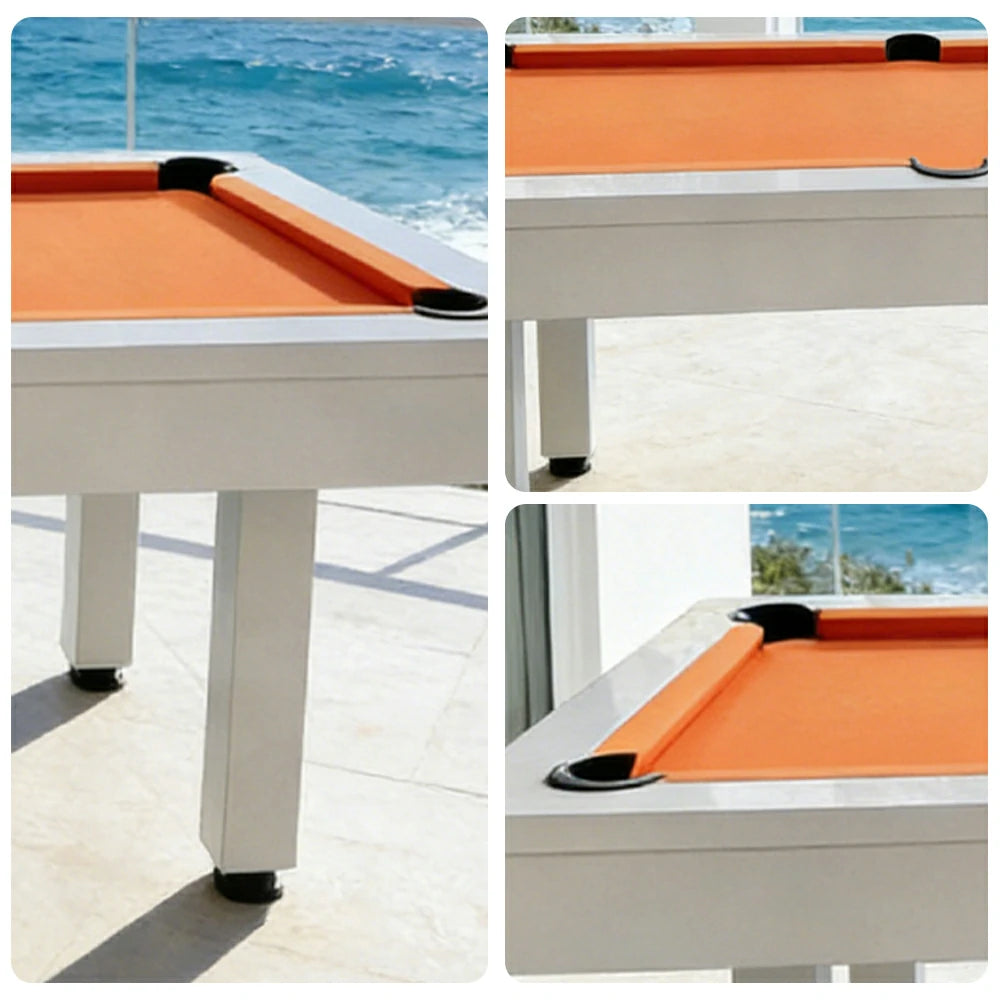 CUETIQ 7FT Outdoor Pool Table - Straight Leg Design Metal Frame Waterproof Billiard Table for Backyard Patio Games - White & Orange