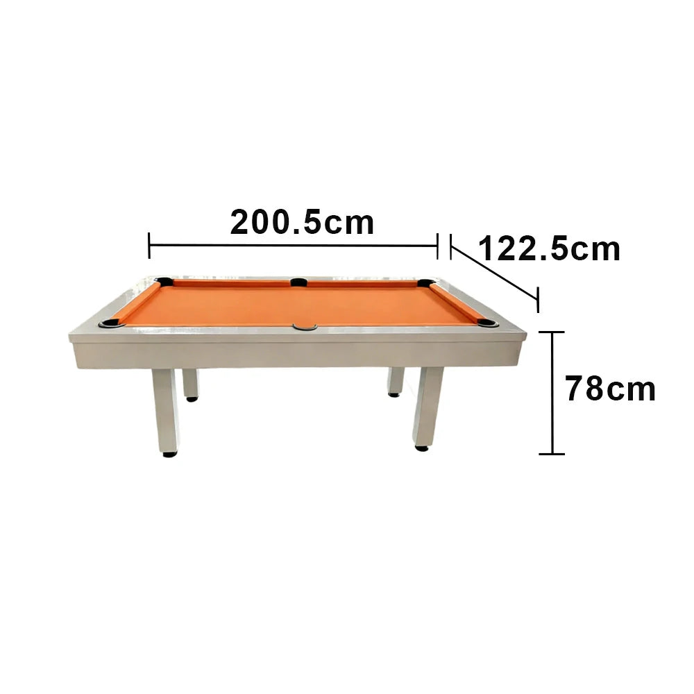 CUETIQ 7FT Outdoor Pool Table - Straight Leg Design Metal Frame Waterproof Billiard Table for Backyard Patio Games - White & Orange
