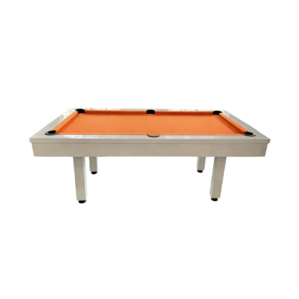 CUETIQ 7FT Outdoor Pool Table - Straight Leg Design Metal Frame Waterproof Billiard Table for Backyard Patio Games - White & Orange