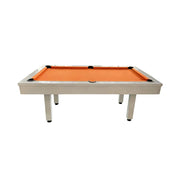 CUETIQ 7FT Outdoor Pool Table - Straight Leg Design Metal Frame Waterproof Billiard Table for Backyard Patio Games - White & Orange
