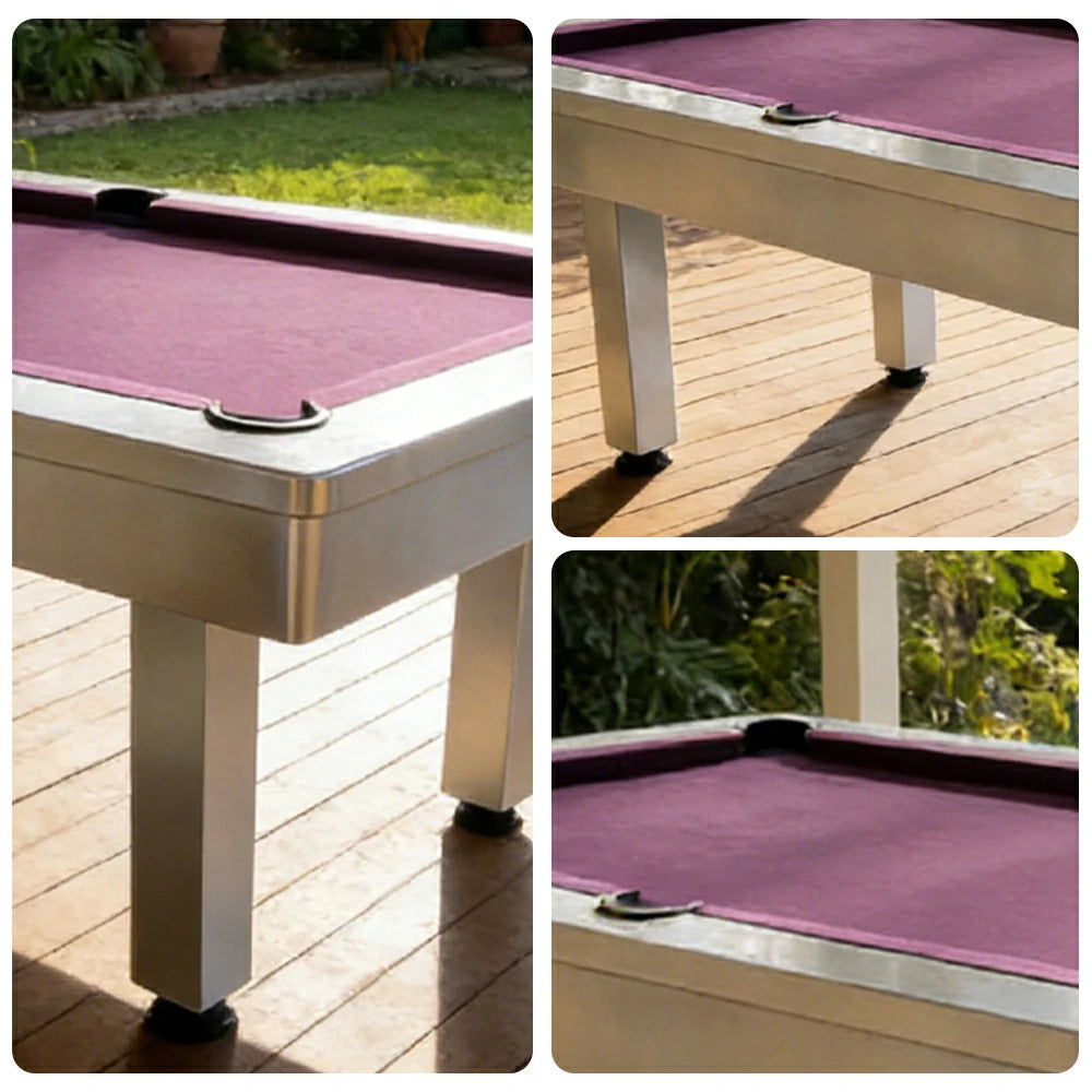 CUETIQ 7FT Outdoor Pool Table - Straight Leg Design Metal Frame Waterproof Billiard Table for Backyard Patio Games - White & Purple