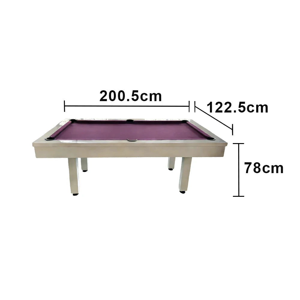 CUETIQ 7FT Outdoor Pool Table - Straight Leg Design Metal Frame Waterproof Billiard Table for Backyard Patio Games - White & Purple