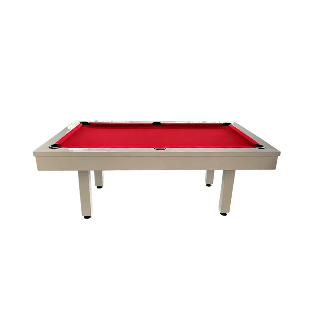 CUETIQ 7FT Outdoor Pool Table - Straight Leg Design Metal Frame Waterproof Billiard Table for Backyard Patio Games - White & Red