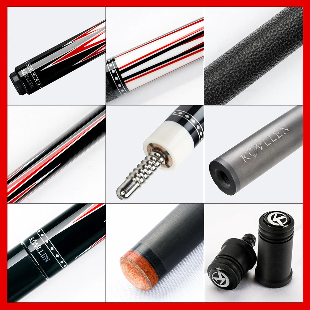 KONLLEN  Premier Professional AK75-001 18.5-20OZ 2-Piece Pool Cue Black Ebony Wood 147CM Billiard Cue - Red&Black