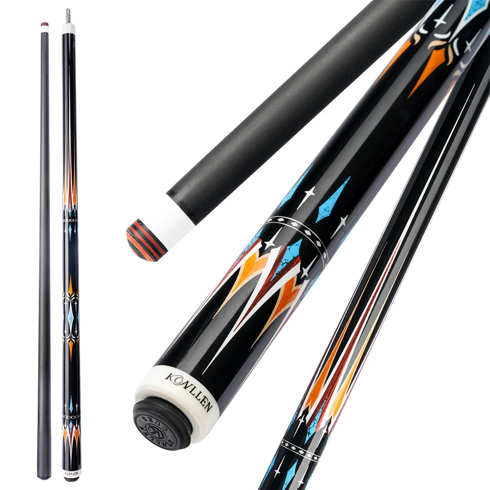 KONLLEN  Premier Professional Car-27 2-Piece Carom Cue Maple Wood 18.5-20OZ Billiard Cue 147CM - Blue&Orange&Black