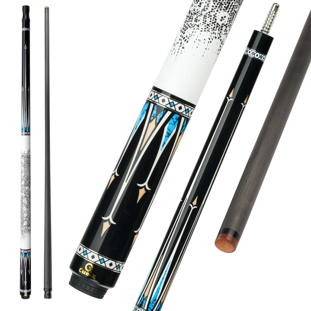 KONLLEN  Premier Professional HQ-06BF 2-Piece Pool Cue Maple Wood 18.5-20OZ Billiard Cue 147CM - Blue&White&Black