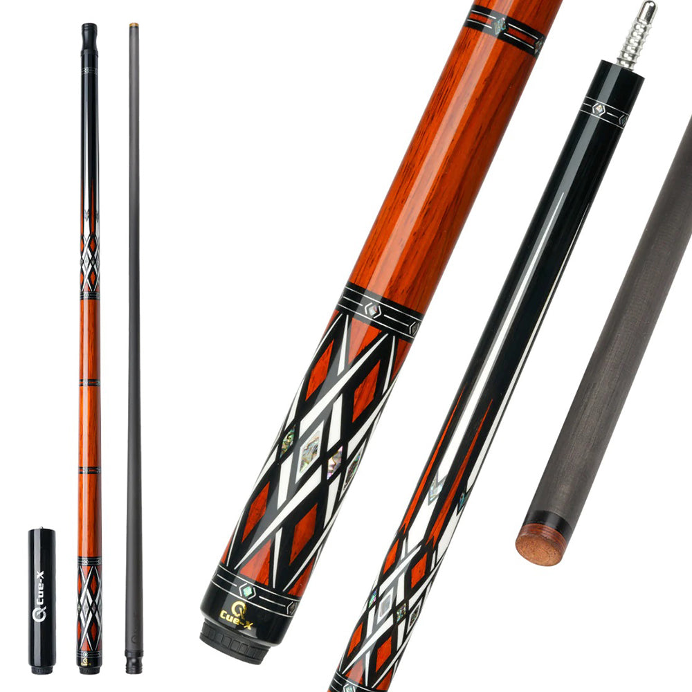 KONLLEN  Premier Professional HQ-07BF 2-Piece Pool Cue Ebony Wood 18.5-20OZ Billiard Cue  147CM - Red&Black