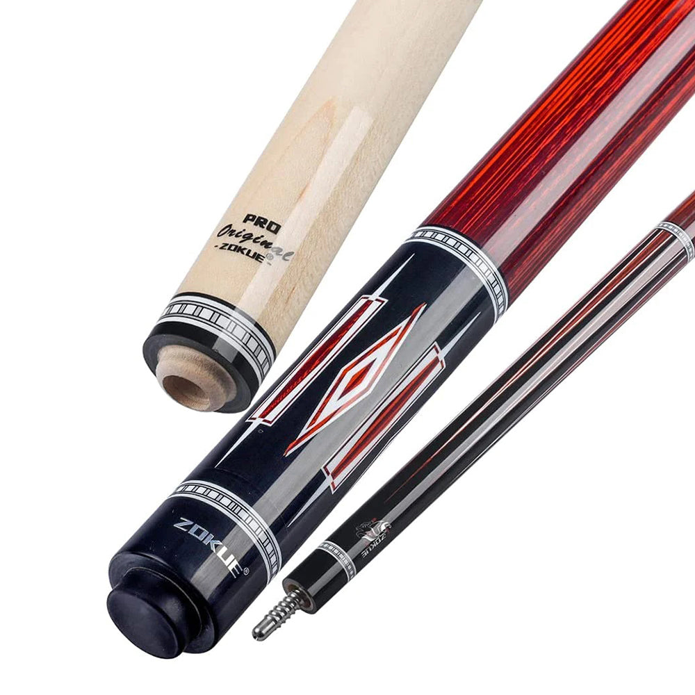 KONLLEN  Premier Professional Zokue-2 2-Piece Carom Cue Maple Wood 18.5-20OZ Billiard Cue 147CM - Red&Black