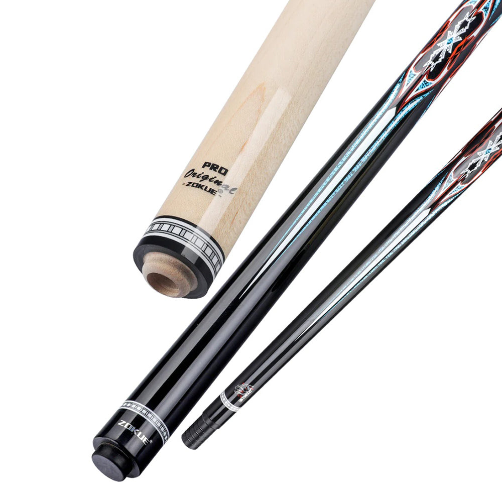 KONLLEN  Premier Professional Zokue-4 2-Piece Carom Cue Maple Wood 18.5-20OZ Billiard Cue 147CM - Red&Blue&Black