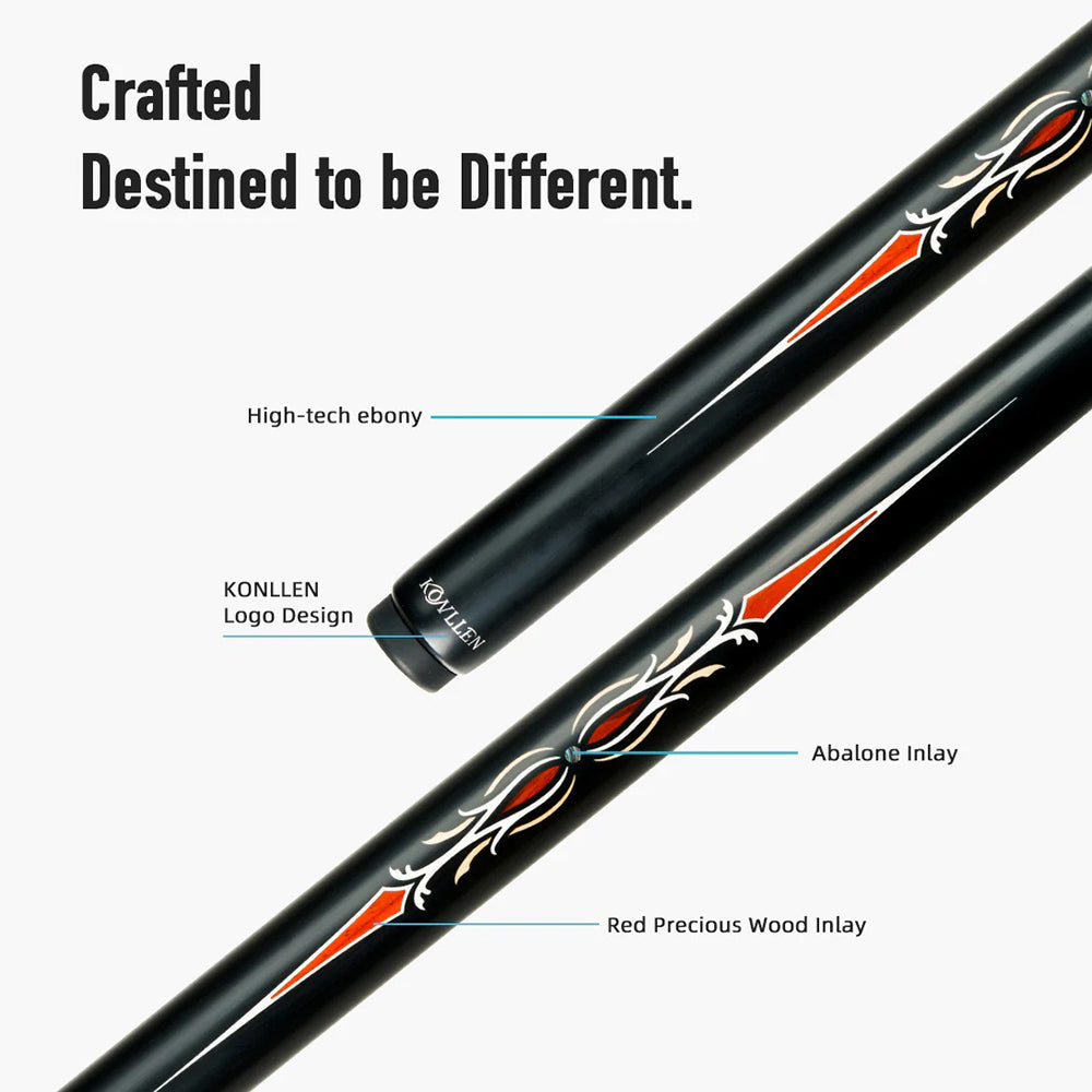KONLLEN  Premier Professional LH-2 One Piece Snooker Cue Maple Wood 18.5-20OZ Billiard Cue 145cm - Red&Black