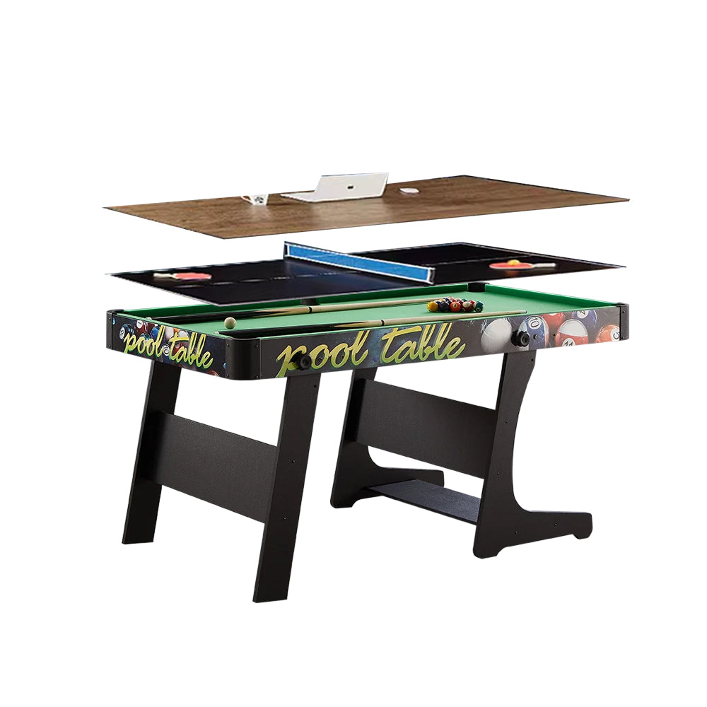 CUETIQ GTF002 5FT 3-IN-1 Billiard Table/ Ping-pong Table/ Office Desk Foldable Design - Black&Green