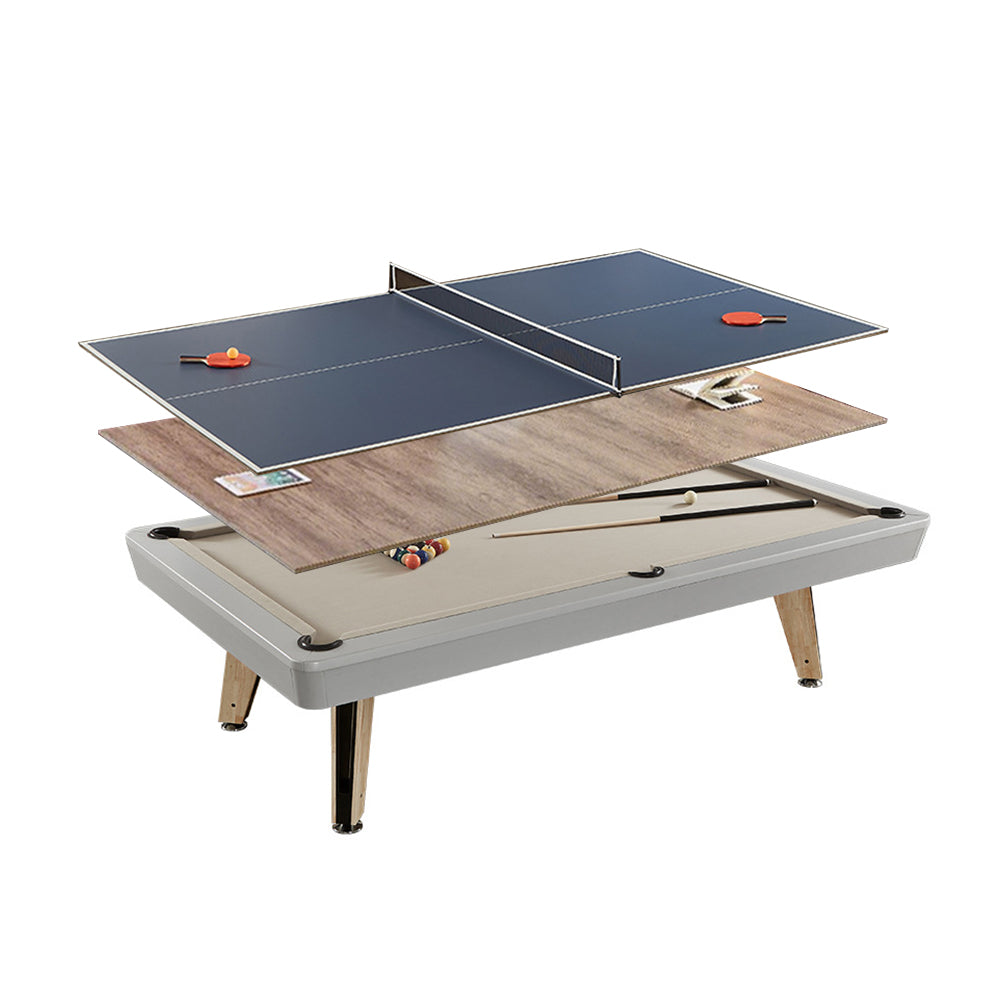 CUETIQ L006 7/8/9FT 3-IN-1 Slate Billiard Table/ Ping-pong Table/ Office Desk Solid Wood Frame - Oak&Grey