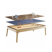 CUETIQ Premium Genuine Leather 7/8/9FT 3-IN-1 Slate Billiard Table/ Ping-pong Table/ Office Desk Solid Wood Frame