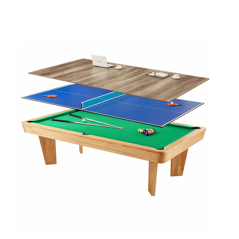 CUETIQ L040 7/8/9FT 3-IN-1 Slate Billiard Table/ Ping-pong Table/ Office Desk Solid Wood Frame