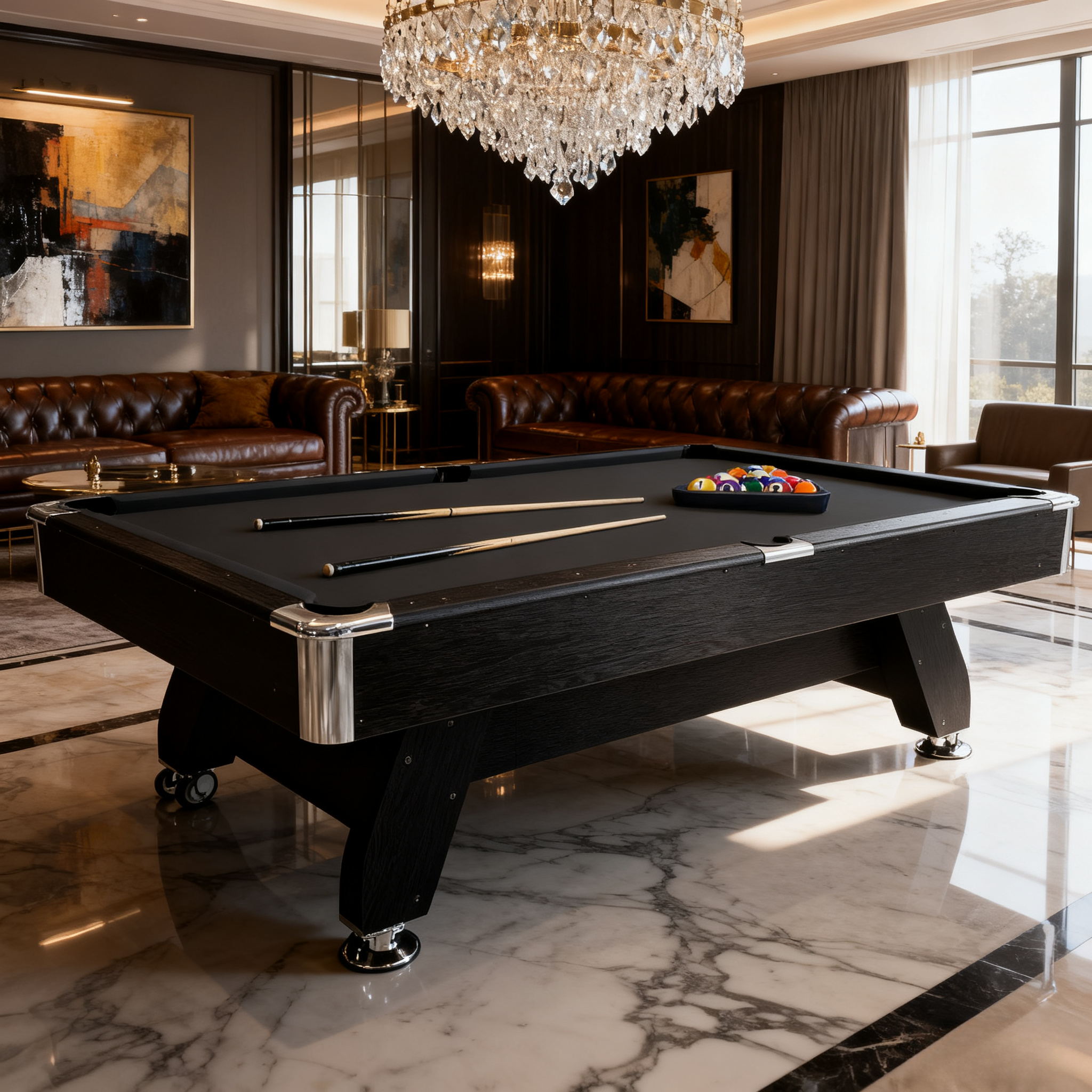 CUETIQ MDF 7FT Pool Snooker Billiard Table With Accessories - Black Felt