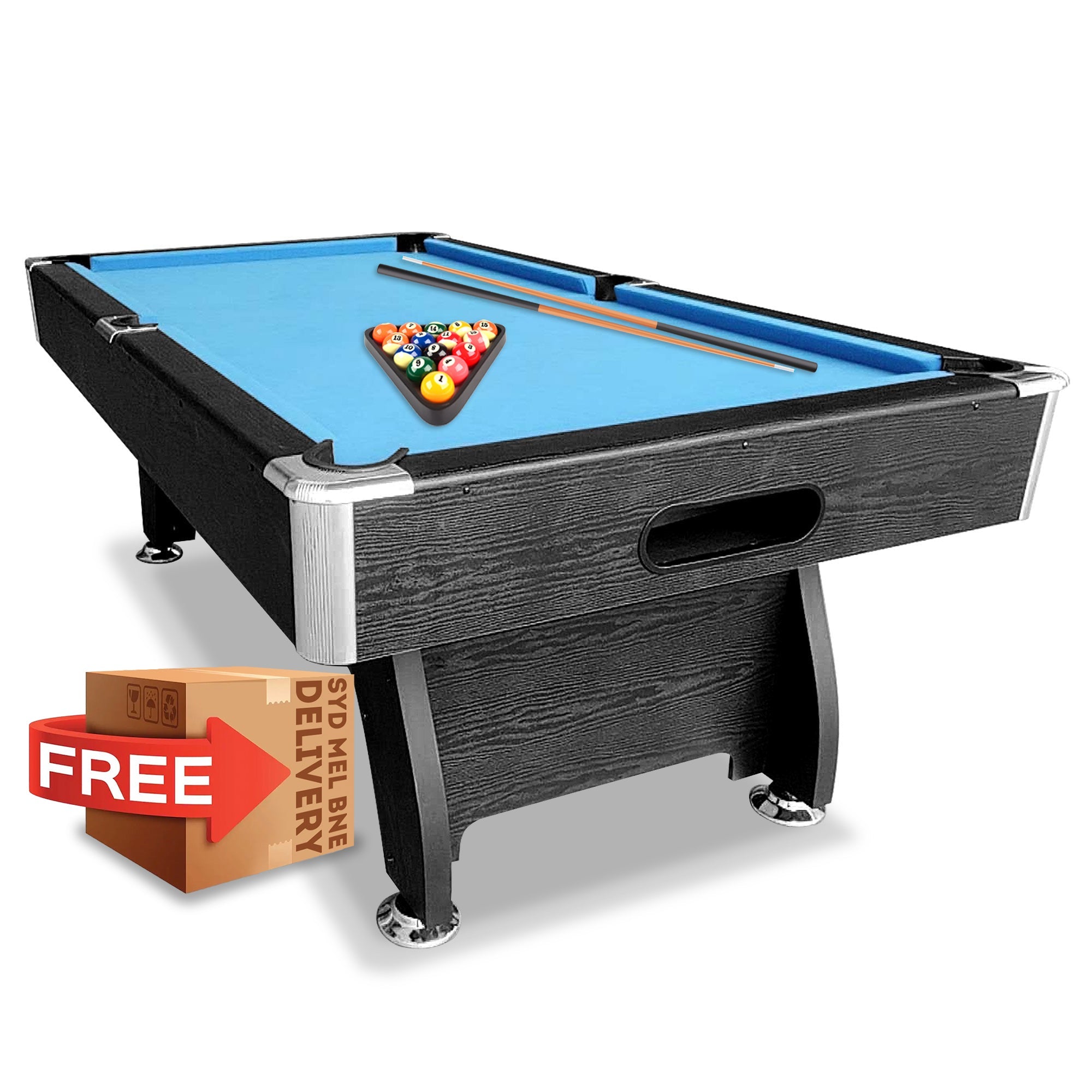 CUETIQ MDF 7FT Pool Snooker Billiard Table With Accessories - Blue Felt