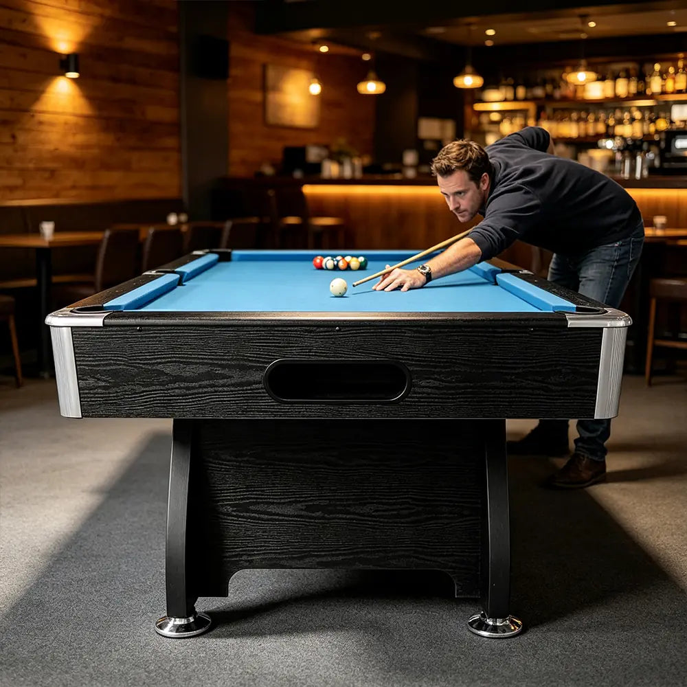 CUETIQ MDF 7FT Pool Snooker Billiard Table With Accessories - Blue Felt
