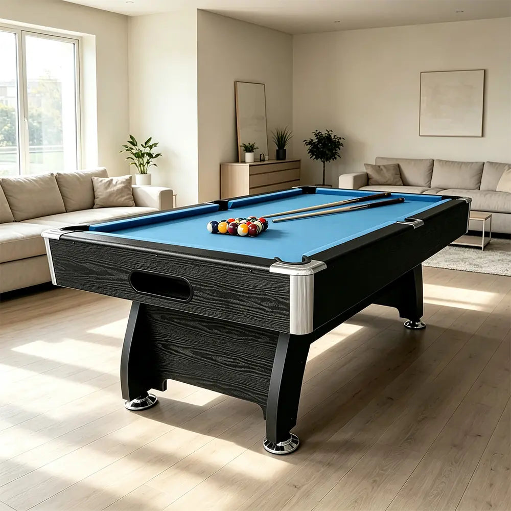 CUETIQ MDF 7FT Pool Snooker Billiard Table With Accessories - Blue Felt