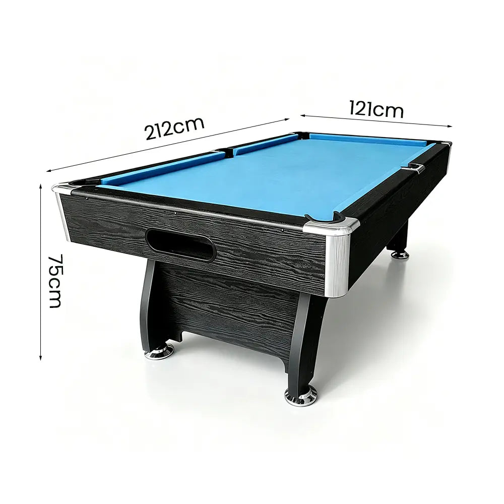 CUETIQ MDF 7FT Pool Snooker Billiard Table With Accessories - Blue Felt