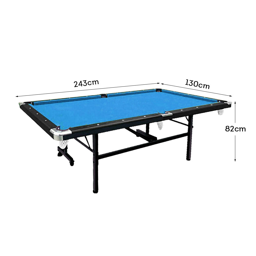 CUETIQ 8FT Foldable Pool Table Blue/Red/Green/Black Felt Billiard Table Free Accessory for Small Room