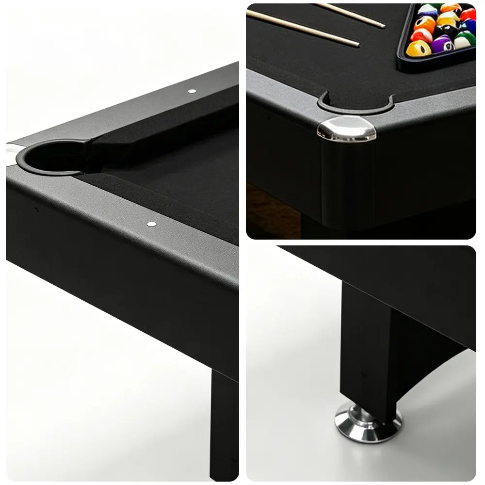 CUETIQ Modern Design 7FT Pool Table Snooker Billiard Table Black Frame With Free Accessories - Black