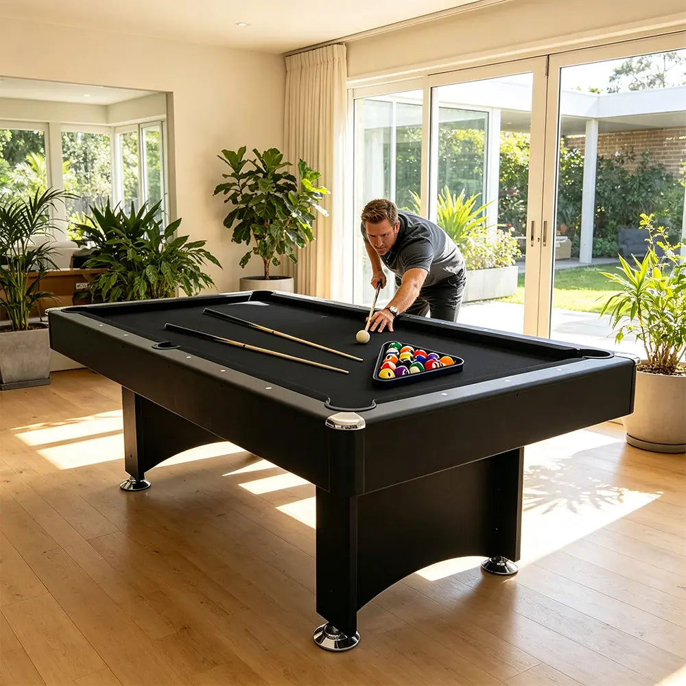 CUETIQ Modern Design 7FT Pool Table Snooker Billiard Table Black Frame With Free Accessories - Black