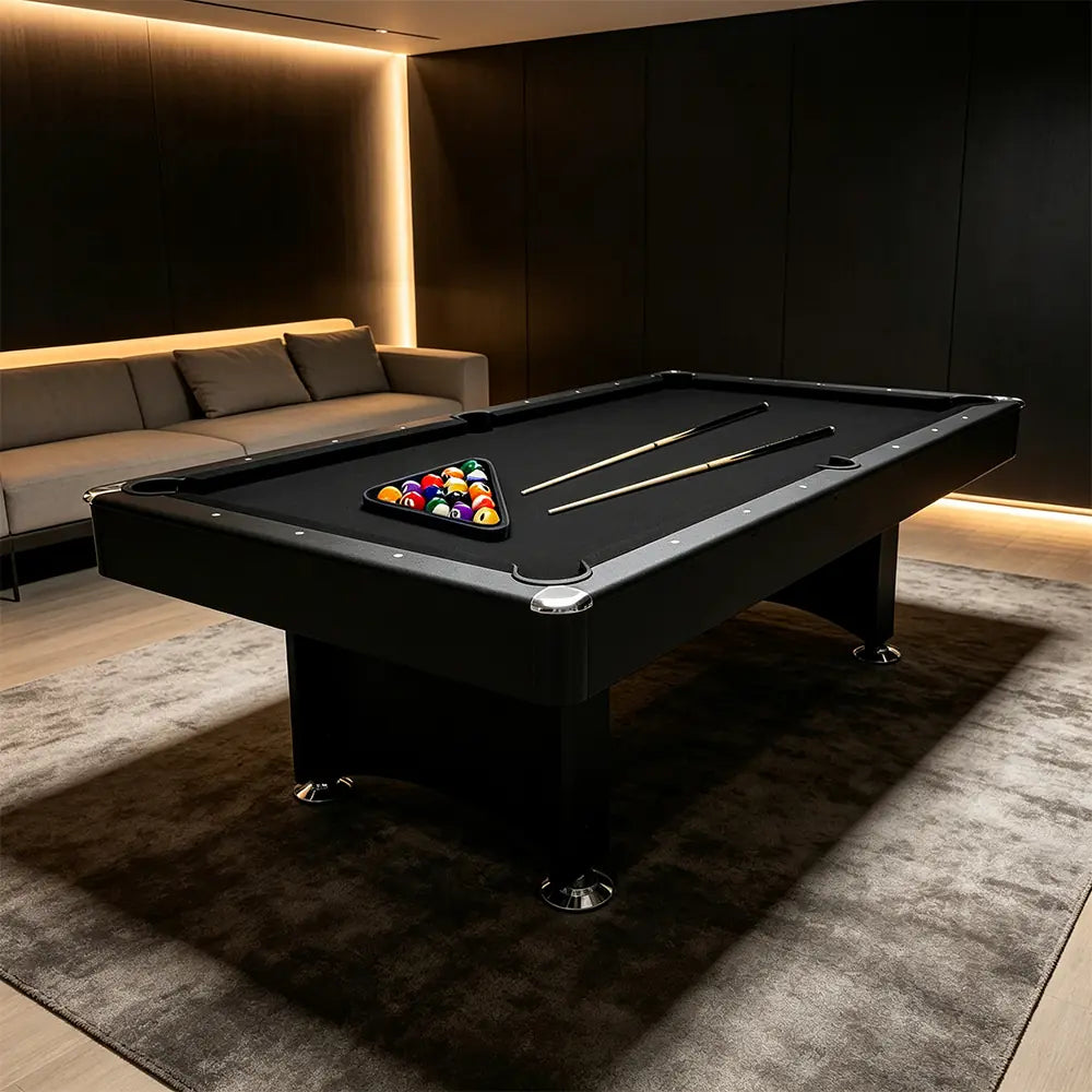 CUETIQ Modern Design 7FT Pool Table Snooker Billiard Table Black Frame With Free Accessories - Black