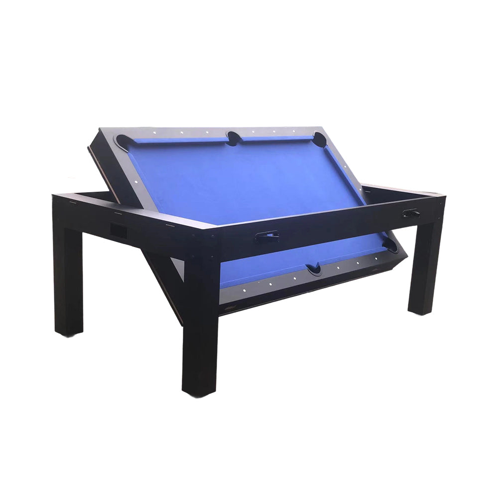 CUETIQ 7FT MDF 4-IN-1 Convertible Multi-function Table Free Accessories Air Hockey/ Billiards Table/ Dining Table/ Table Tennis Table - Black&Blue