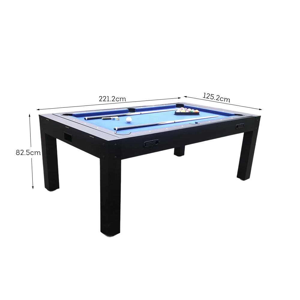 CUETIQ 7FT MDF 4-IN-1 Convertible Multi-function Table Free Accessories Air Hockey/ Billiards Table/ Dining Table/ Table Tennis Table - Black&Blue