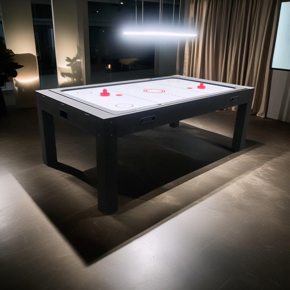 CUETIQ 7FT MDF 4-IN-1 Convertible Multi-function Table Free Accessories Air Hockey/ Billiards Table/ Dining Table/ Table Tennis Table - Black&Blue