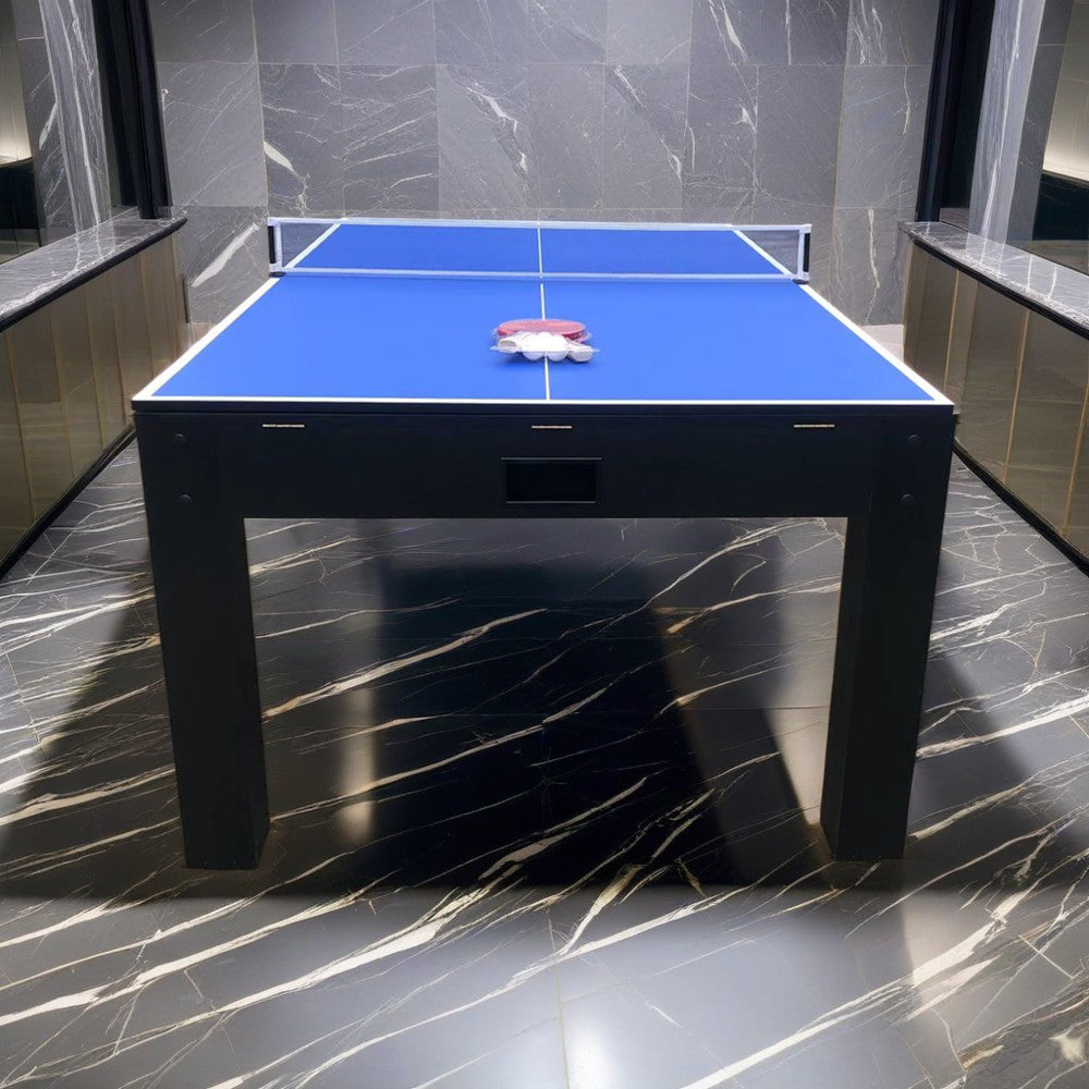 CUETIQ 7FT MDF 4-IN-1 Convertible Multi-function Table Free Accessories Air Hockey/ Billiards Table/ Dining Table/ Table Tennis Table - Black&Blue