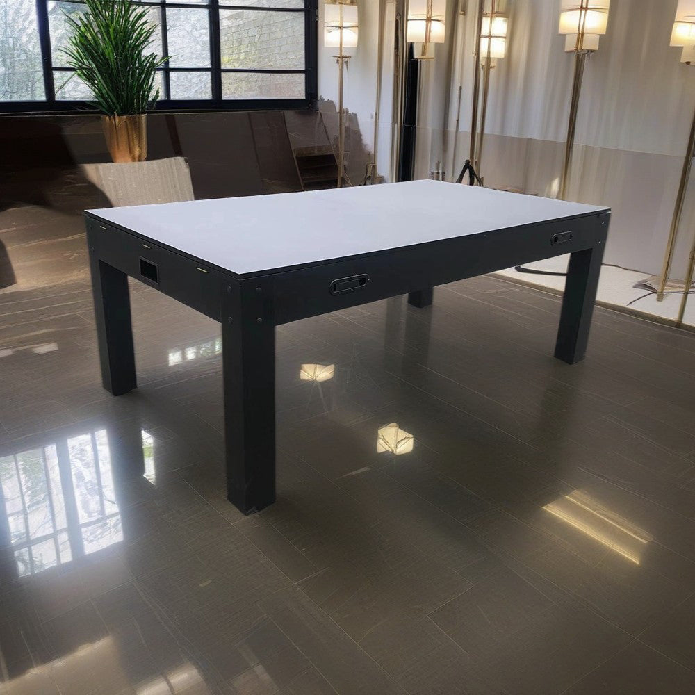 CUETIQ 7FT MDF 4-IN-1 Convertible Multi-function Table Free Accessories Air Hockey/ Billiards Table/ Dining Table/ Table Tennis Table - Black&Blue