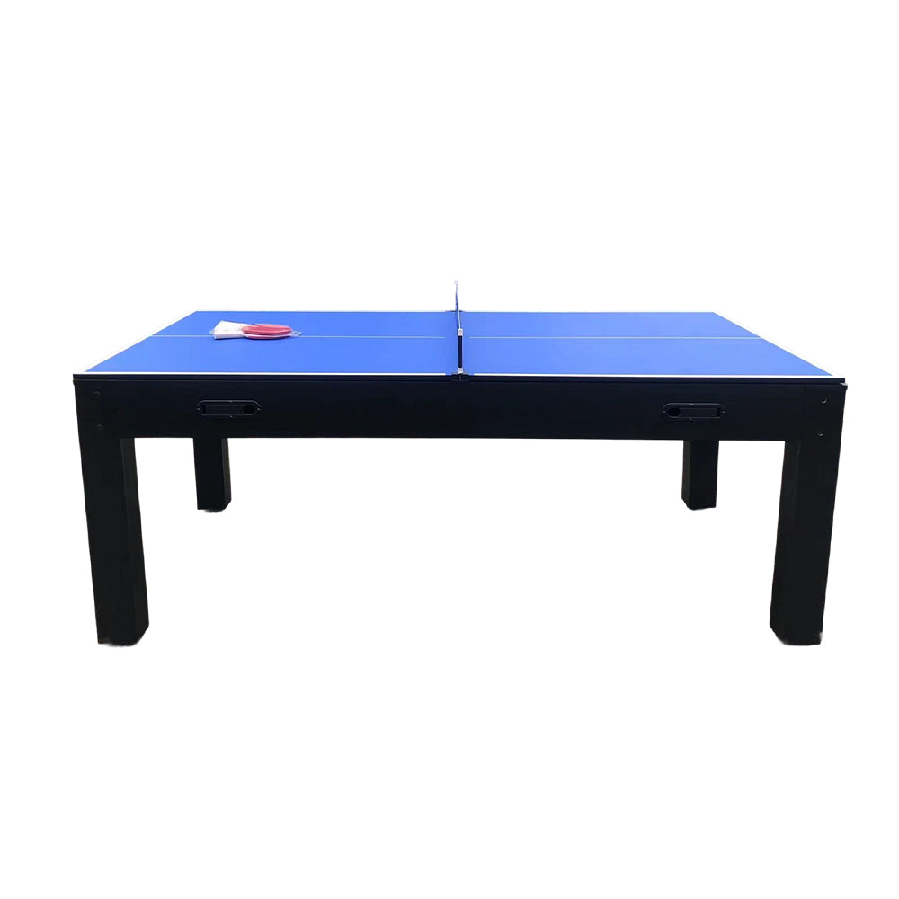 CUETIQ 7FT MDF 4-IN-1 Convertible Multi-function Table Free Accessories Air Hockey/ Billiards Table/ Dining Table/ Table Tennis Table - Black&Blue
