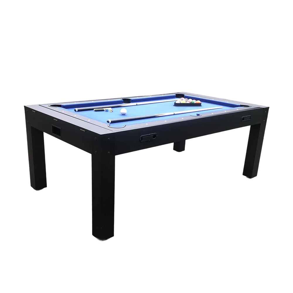 CUETIQ 7FT MDF 4-IN-1 Convertible Multi-function Table Free Accessories Air Hockey/ Billiards Table/ Dining Table/ Table Tennis Table - Black&Blue