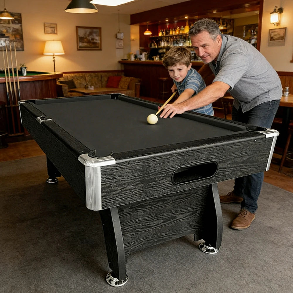 CUETIQ 7FT MDF Pool Snooker Billiard Table with Accessories Pack - Black Frame