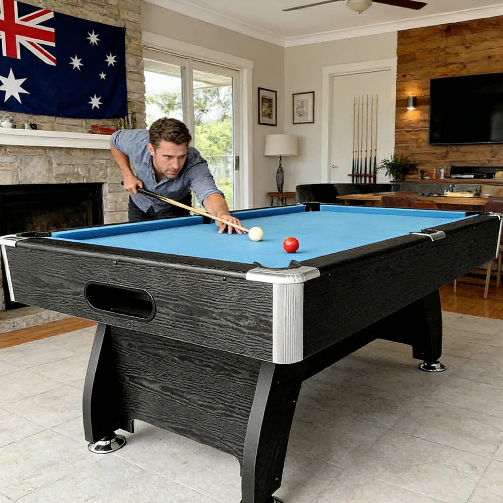 CUETIQ 7FT MDF Pool Snooker Billiard Table with Accessories Pack - Black Frame