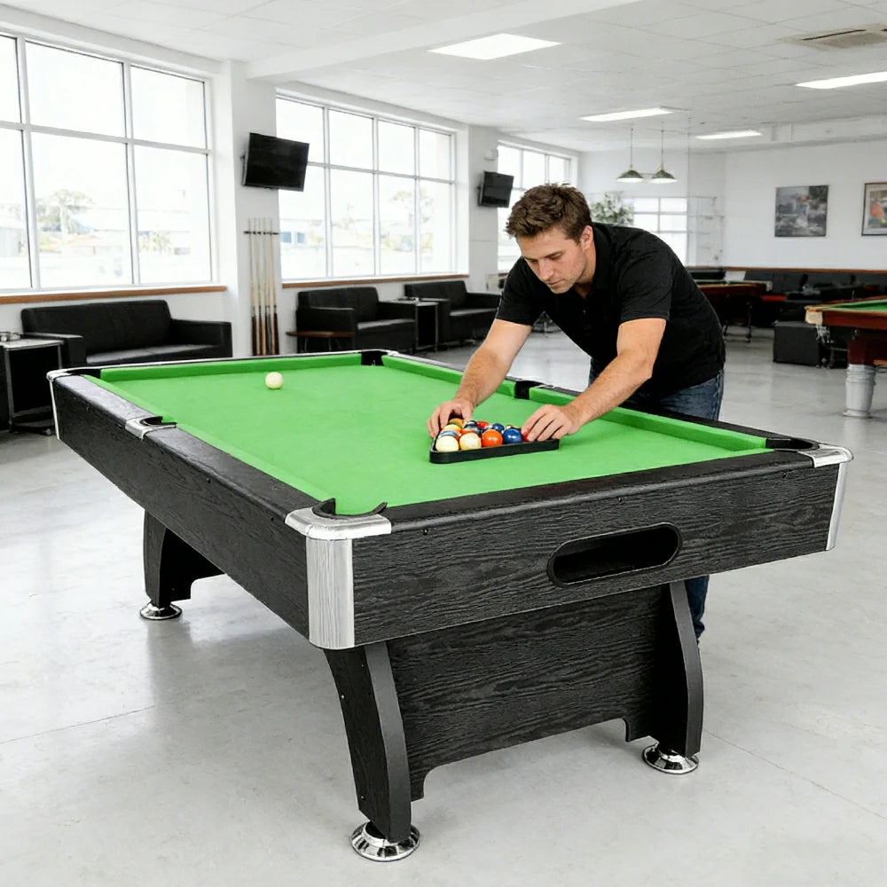 CUETIQ 7FT MDF Pool Snooker Billiard Table with Accessories Pack - Black Frame
