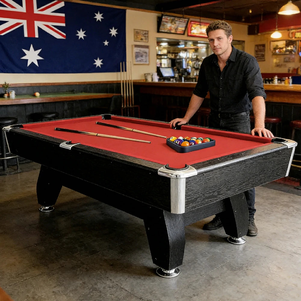 CUETIQ 7FT MDF Pool Snooker Billiard Table with Accessories Pack - Black Frame