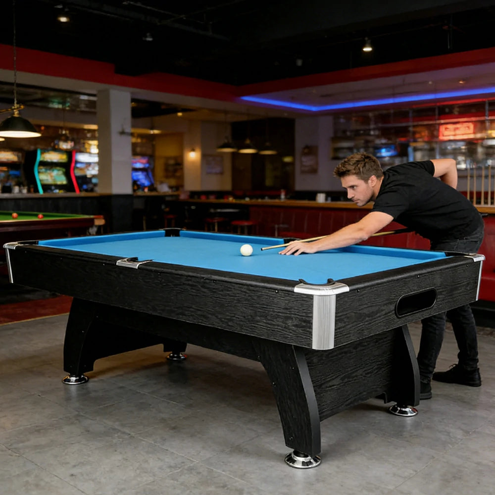 CUETIQ 8FT MDF Black Frame Pool Snooker Billiard Table with Accessories Pack