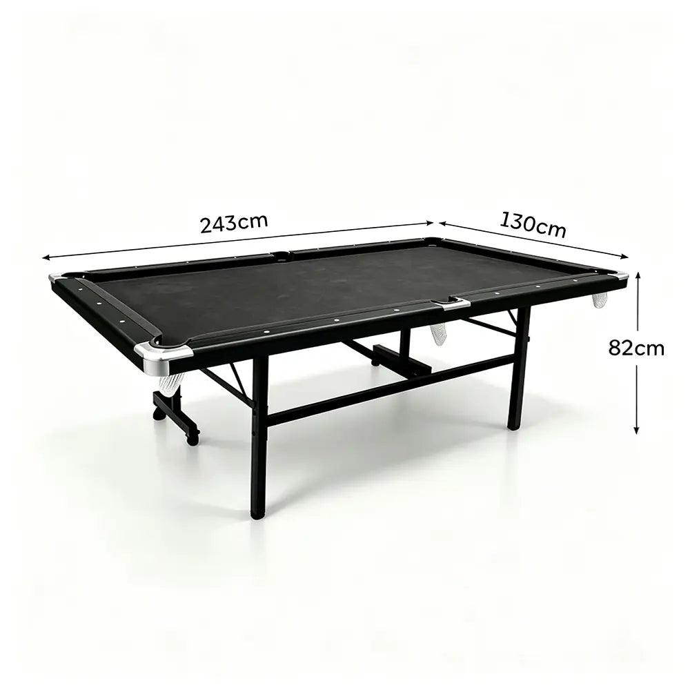 CUETIQ 8FT Foldable Pool Table Blue/Red/Green/Black Felt Billiard Table Free Accessory for Small Room