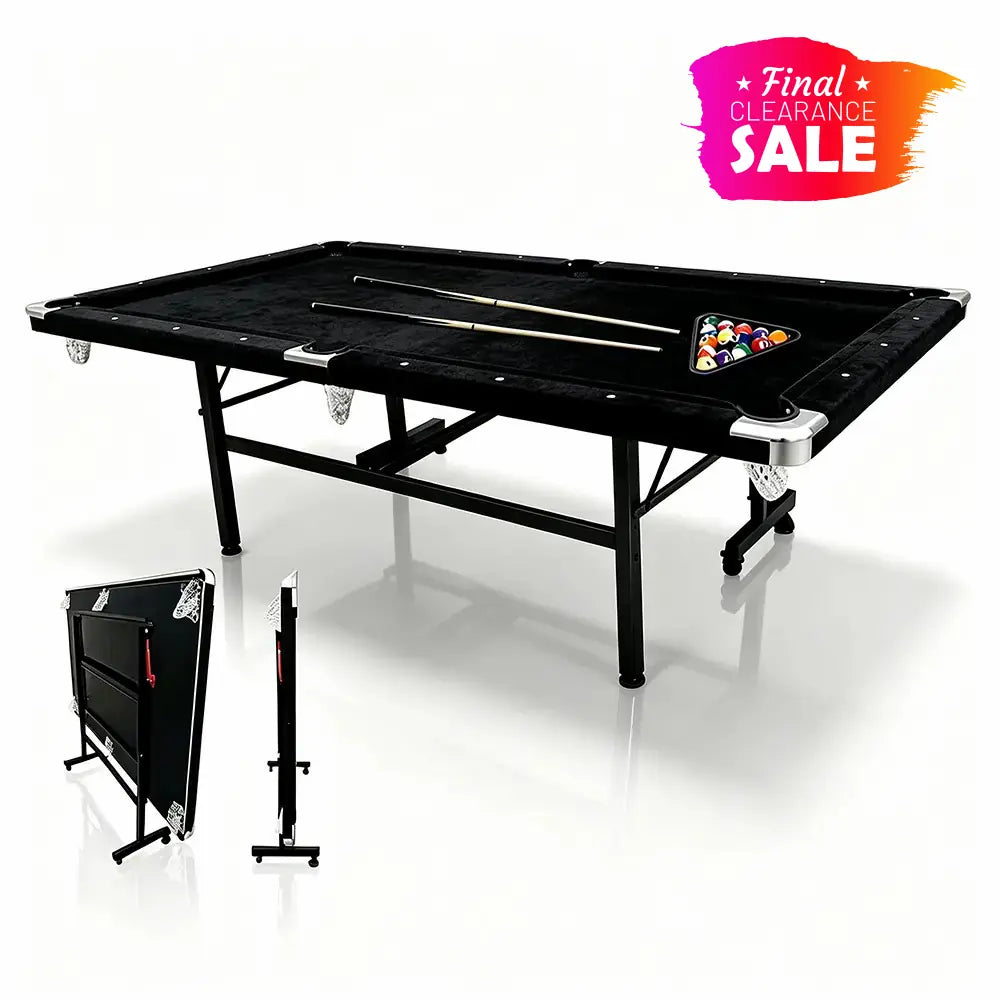 CUETIQ 8FT Foldable Pool Table Blue/Red/Green/Black Felt Billiard Table Free Accessory for Small Room