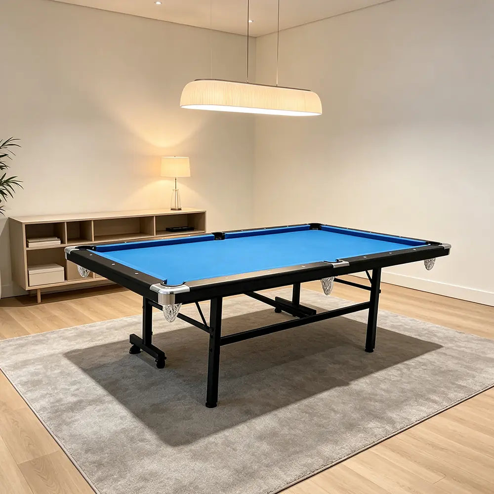 CUETIQ 8FT Foldable Pool Table Blue/Red/Green/Black Felt Billiard Table Free Accessory for Small Room