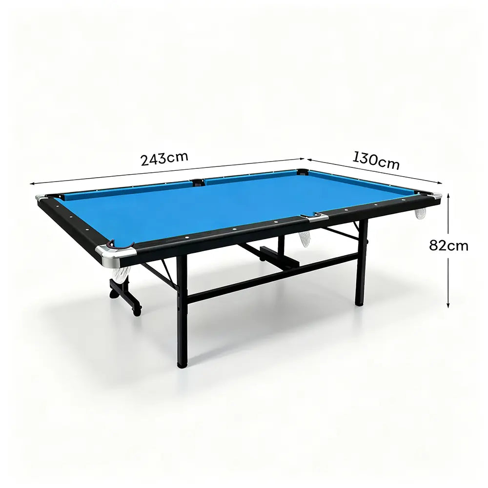CUETIQ 8FT Foldable Pool Table Blue/Red/Green/Black Felt Billiard Table Free Accessory for Small Room