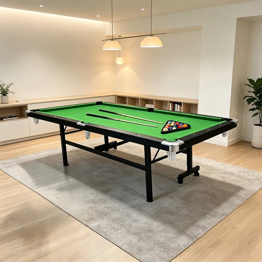 CUETIQ 8FT Foldable Pool Table Blue/Red/Green/Black Felt Billiard Table Free Accessory for Small Room