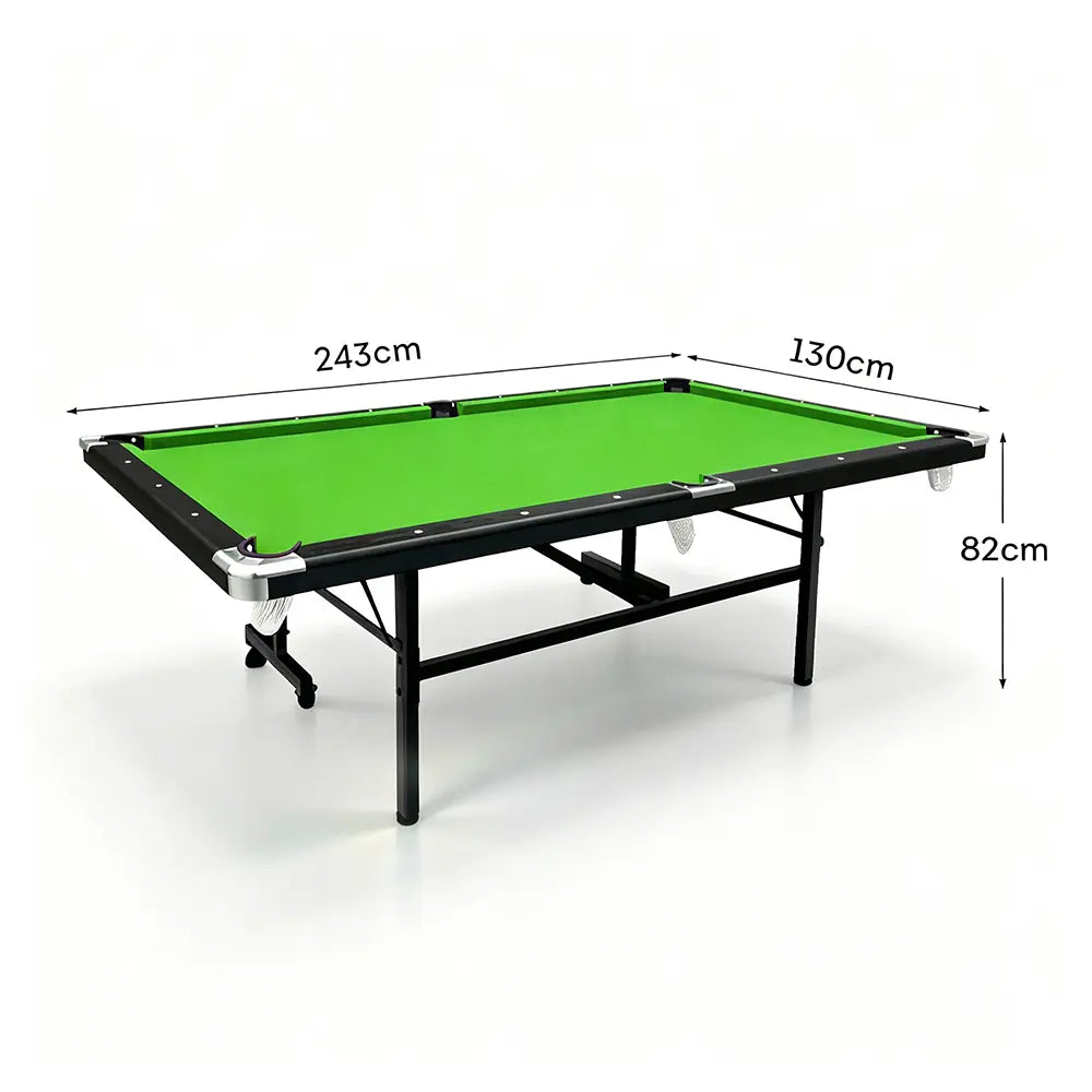 CUETIQ 8FT Foldable Pool Table Blue/Red/Green/Black Felt Billiard Table Free Accessory for Small Room