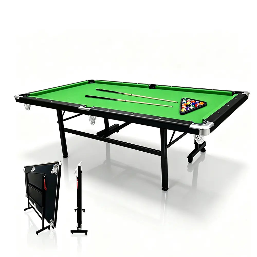 CUETIQ 8FT Foldable Pool Table Blue/Red/Green/Black Felt Billiard Table Free Accessory for Small Room