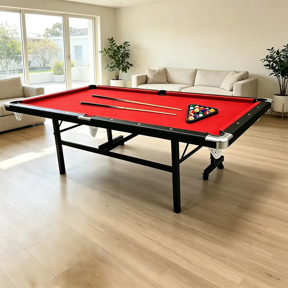 CUETIQ 8FT Foldable Pool Table Blue/Red/Green/Black Felt Billiard Table Free Accessory for Small Room