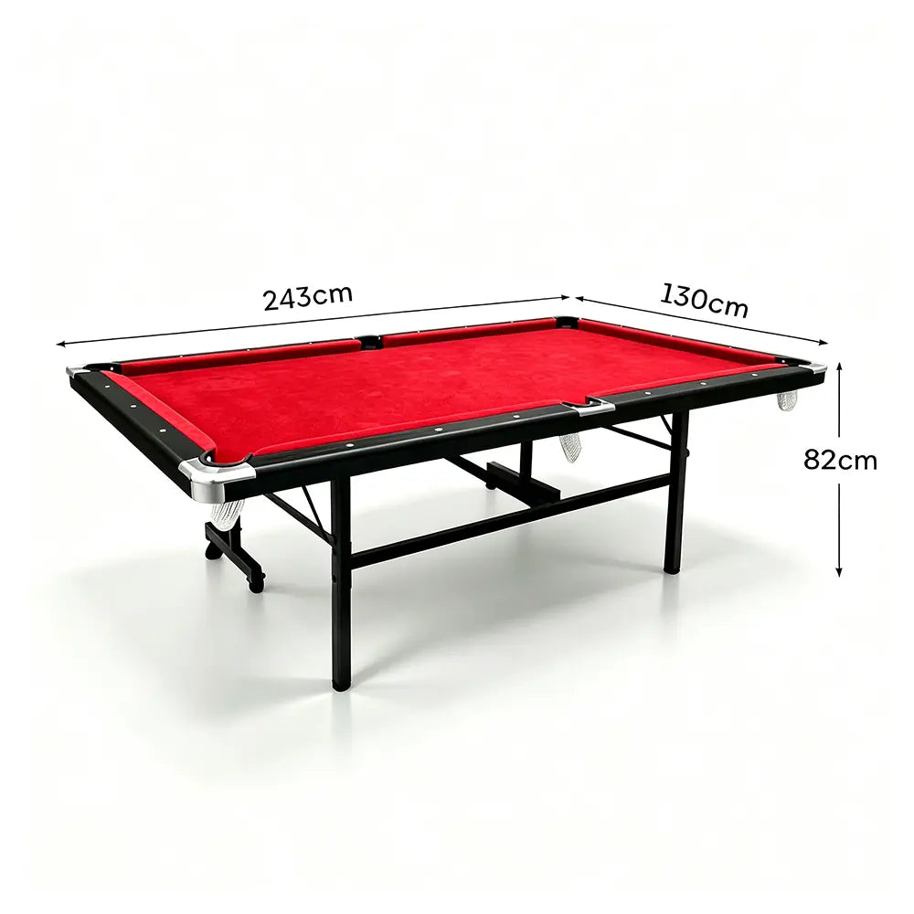 CUETIQ 8FT Foldable Pool Table Blue/Red/Green/Black Felt Billiard Table Free Accessory for Small Room