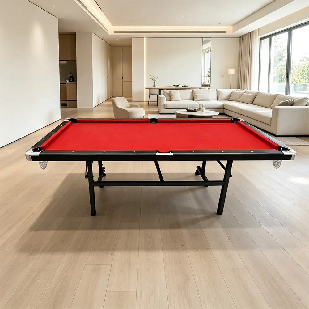 CUETIQ 8FT Foldable Pool Table Blue/Red/Green/Black Felt Billiard Table Free Accessory for Small Room