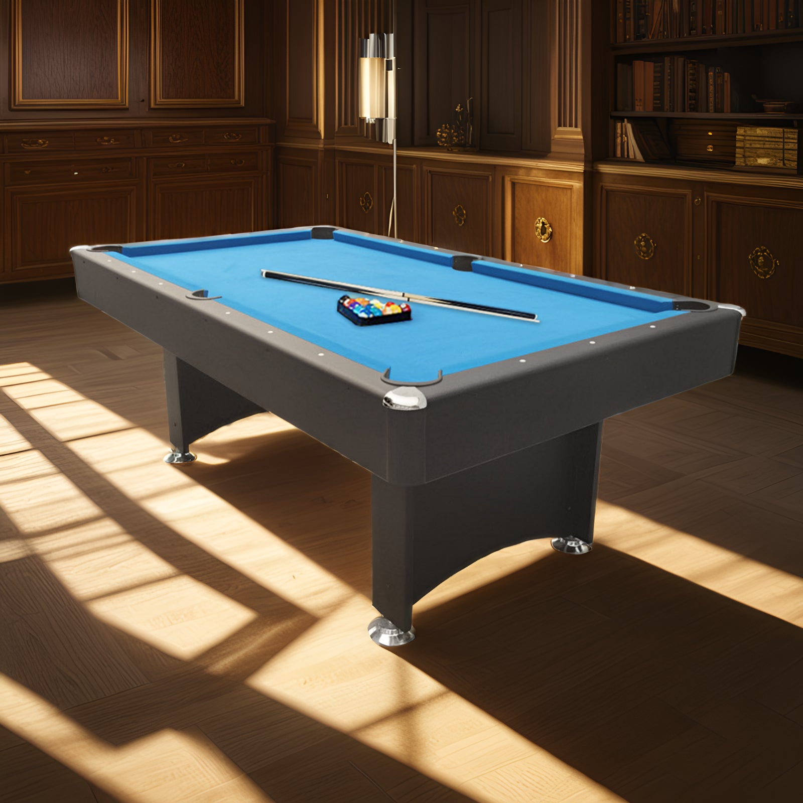 CUETIQ 7FT Modern Design Pool Table Snooker Billiard Table Black Frame With Free Accessories